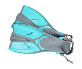 Naklejka premium Pair of bright flippers isolated on white, top view. Swimming accessory
