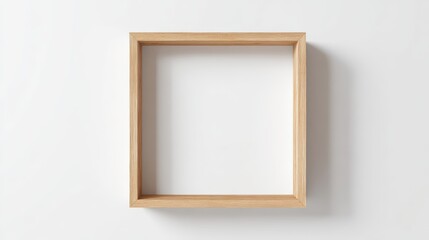 Minimalist Wooden Square Frame on White Background for Art, Photography and Display Mockups
