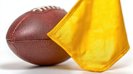 Naklejka premium American Football with Penalty Flag Still Life Isolated on White Background for Sports Concepts