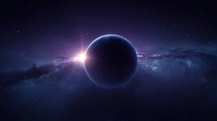 Naklejka premium Majestic Planet in Deep Space with Ethereal Light, Cosmic Background and Galaxy Dust