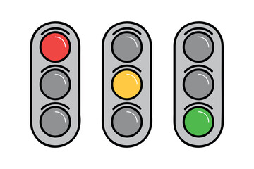 traffic lights, stoplight signs, street semaphore signals, yellow, red, green color, vector illustration