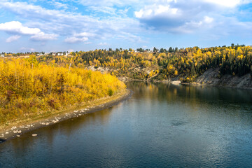 North Saskatchewan river bent landcsape in fall season