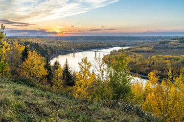 North Saskatchewan river bent in Edmonton in fall season and time of sunset