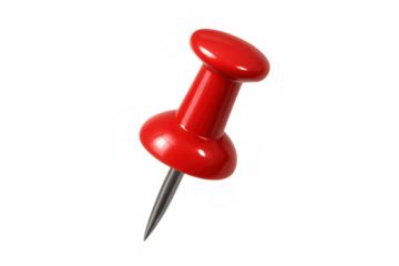 Red pushpin creating a marker or reminder for important notices and documents, isolated on a transparent background