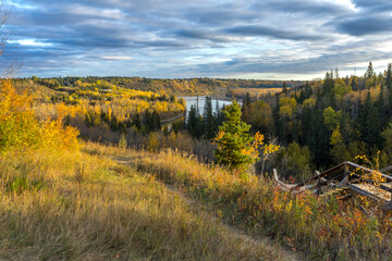 North Saskatchewan river valley landscape in fall season