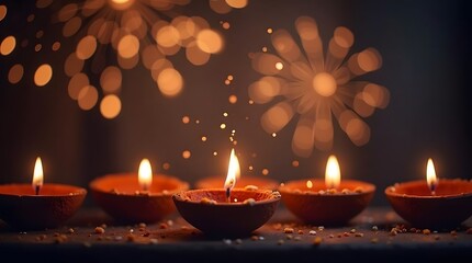Beautiful Diwali celebration with glowing diyas and festive lights for a warm, inviting atmosphere