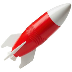 Classic red and white toy rocket ship symbolizing launch, progress, and childhood dreams