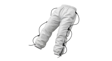 Fototapeta premium White Jogging Pants with Black Adjustable Drawstrings and Cuffs on White Background