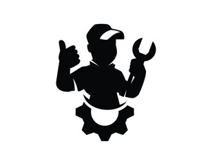 Mechanical repair service logo worker illustration