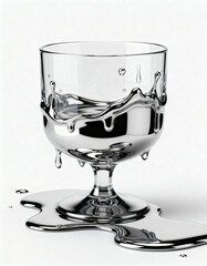 A transparent crystal wine glass next to a glass of water with reflection on a clean black surface