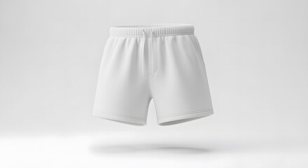White Athletic Shorts Displayed on Plain Background for Sportswear or Activewear Marketing