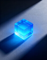 abstract blue crystal cube on geometric background