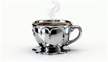 Hot drink glass with coffee, tea or cappuccino on saucer, white background for breakfast or break time.