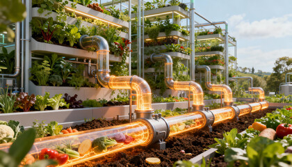 Agricultural industrial landscape, water distillation plant for cultivation