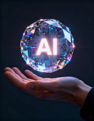 Hand with digital crystal ball, business concept of global network connection and future success on screen.