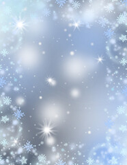 Elegant blue winter snowflake background with soft light glow and frosty sparkle, Festive christmas and holiday design template.