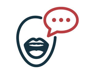 Illustration of a mouth speaking with a speech bubble, representing communication and dialogue