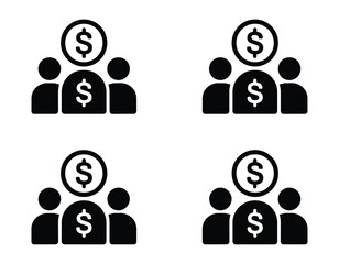 Four icons representing people with dollar signs, symbolizing financial success and investment