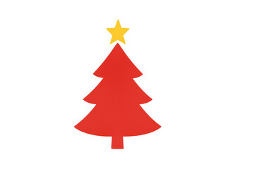 Fototapeta premium Red christmas tree with yellow star on top, symbolizing holidays, celebration, and winter season, transparent background