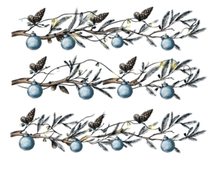  Christmas Branches Border with Christmas Decorations on Transparent Background png 