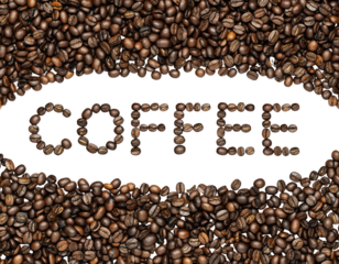  Coffee word written with coffee beans on transparent background png