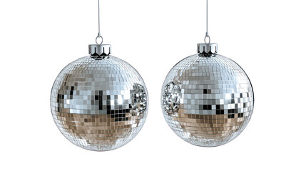 Two disco balls hanging isolated on transparent background