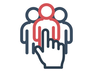 Hand selecting one person from a group, symbolizing choice, recruitment, and human resources