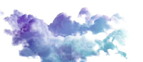 Abstract swirling purple and blue smoke cloud isolated on transparent background