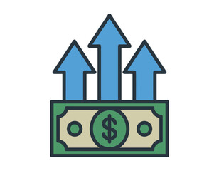 Money growth icon with three upward arrows