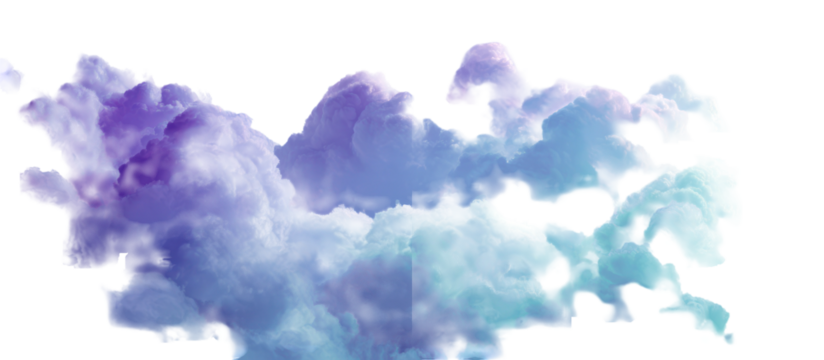 Abstract swirling purple and blue smoke cloud isolated on transparent background