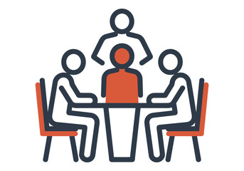 Business meeting icon with people sitting around a table discussing ideas