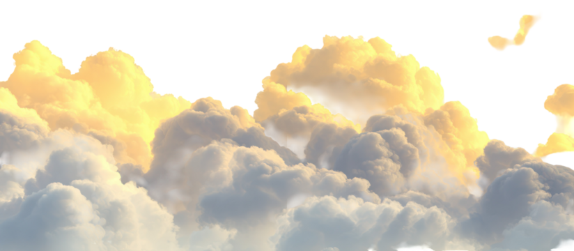 White and yellow airy fluffy clouds overhead clean composition on transparent background - Powered by Adobe