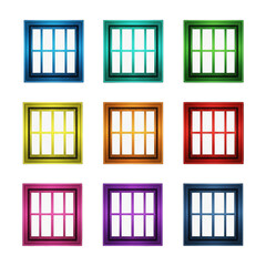 A vibrant spectrum of colorful window frames offering a glimpse of possibility each hue on transparent background
