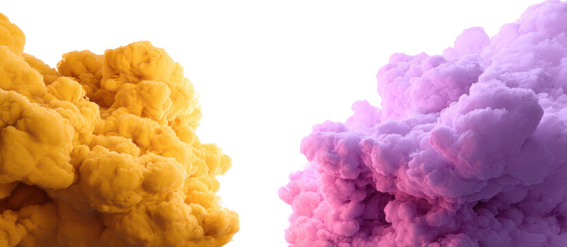 Abstract colorful smoke clouds yellow and purple isolated on transparent background