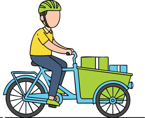 Man in Yellow Shirt and Blue Pants Riding a Green Cargo Tricycle Delivering Packages