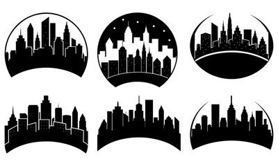 Obraz premium Modern city skyline silhouettes collection for urban design projects, ideal for architectural visualization and real estate branding, originally a scalable vector graphic