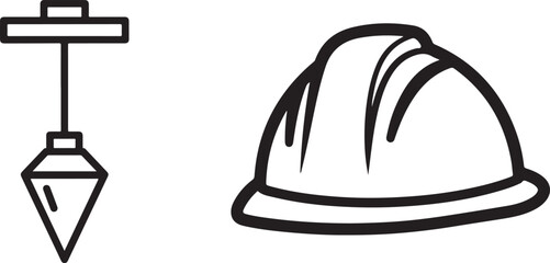 Monochrome Plumb Bob and Safety Helmet Line Icons