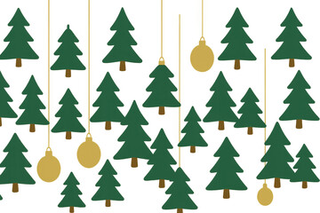 Obraz premium Christmas trees forest with hanging golden ornaments developing festive holiday pattern and transparent background