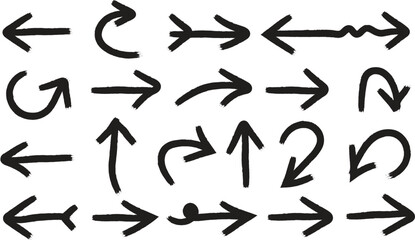 Variety of Hand Drawn Arrows in Black Ink Representing Different Directions and Options