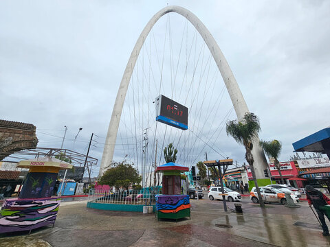 Tijuana, Baja California, Mexico - Mar 14 2025: Tijuana Monumental Clock or Millennium Arch one of the most important symbols of this border between Mexico and the United States