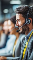 Professional support agent providing customer assistance and service. Business communication in call center environment for client consultation operation and professional customer care quality concept