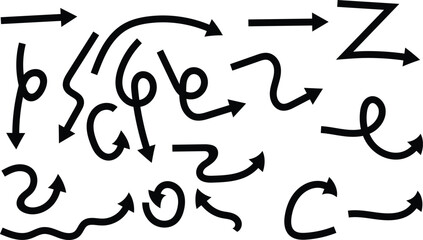 Collection of Hand Drawn Black Arrows Pointing in Various Directions for Design Needs