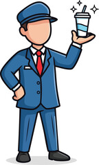 Obraz premium Pixel Art Man In Blue Suit Holding A Refreshing Drink With Sparkles On White Background