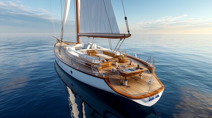Sailing adventure on a luxury yacht ocean digital rendering calm waters aerial view maritime experience