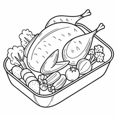 Thanksgiving turkey dinner with vegetables illustration