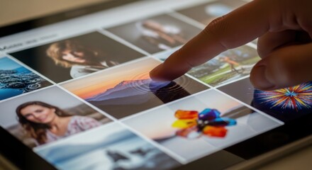 Exploring digital images on a tablet display with finger touch for creative inspiration