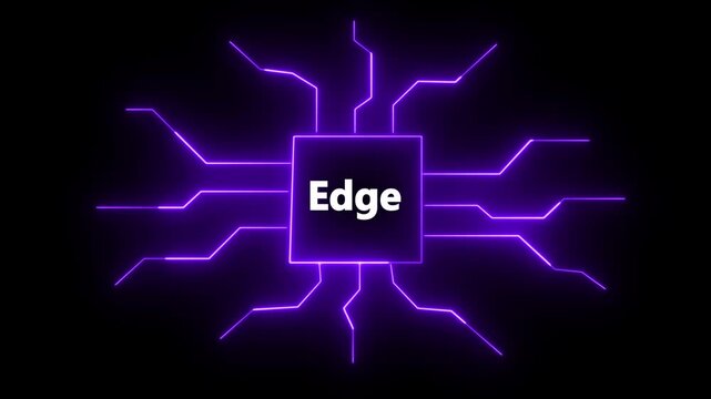 Dynamic Edge Computing Circuit Board Glowing with Purple Neon Edgy Technology Concept