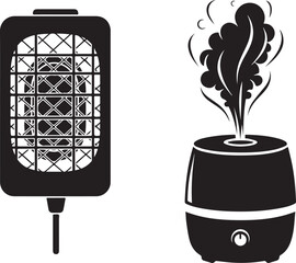 Black and White Vector Icons of Home Appliance and Humidifier