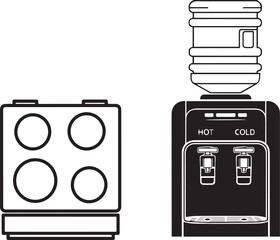 Geometric Outline and Solid Fill Home Appliance Vector Graphics