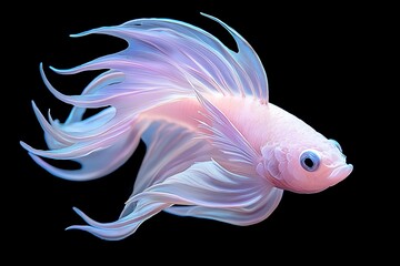 Fototapeta premium Ethereal Betta Fish with Flowing Fins in Soft Pastel Colors on Black Background
